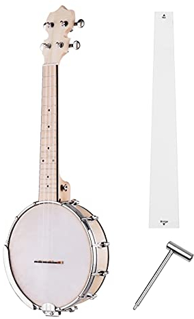 Ukulele 23-Zoll-offener Banjo 4 String Banjo Ahorn Körper Ogome Neckband-Tuning-Schlüsselbrücke Anfänger Ukulele (Color : White)