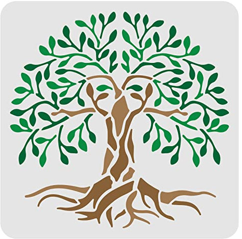 FINGERINSPIRE Baum des Lebens Schablonen Vorlage 30x30cm Kunststoff Baum Muster Zeichnung Malerei Schablonen Quadratische Wiederverwendbare Schablonen Für Malerei auf Holz, Boden, Wand und Fliesen