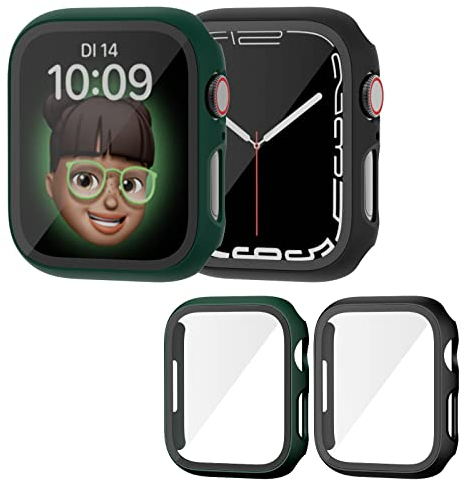 Haojavo Schutzhülle Kompatibel mit Apple Watch Series 7/8 41MM, 2 Stück Hülle 2 in 1 Gehäuse Hart Schutz und HD Gehärtetes Displayschutz Zubehör für Watch7 45 MM Smartwatch Case für Damen und Herren