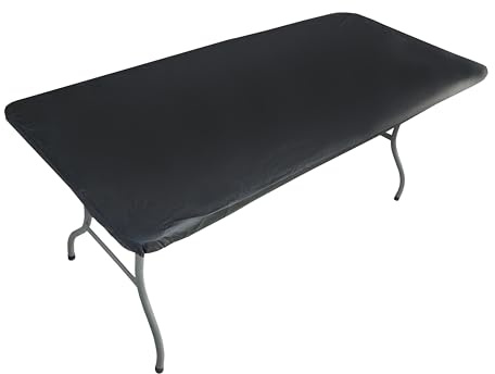 TopTableCloth 4ft 48 x 24 inch Black Rectangle Picnic Table Cover Elastic Tablecloth on The Corner for Folding Table Outdoor TableCloths Plastic Vinyl Waterproof Stay Put Party Birthday Home