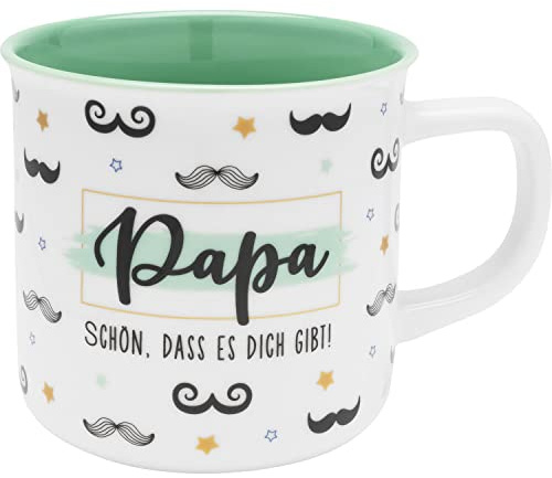 Tasse Papa schön: Porzellantasse mit farbiger Innenglasur in Geschenkbanderole