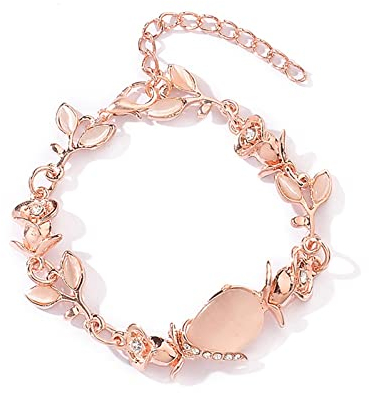 Inateannal Opale Bracciale Oro Rosa Placcato Foglia Di Cristallo Bracciale Vintage Mano Catena Bracciale Gioielli Per Donne E Ragazze