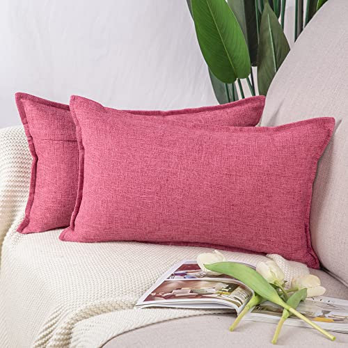 Madizz 2er Set Polyester- Leinen Kissenbezügen Weiche dekorative Kissenbezüge für Sofa Schlafzimmer Kissenhülle Rosa 30x50 cm Rechteckig