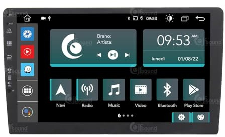Jf Sound car audio system Autoradio universale 2 din Android GPS Bluetooth WiFi Dab USB Full HD Touchscreen Display 10 processore 8core e comandi vocali, Nero, 021-X9C