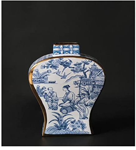 KESHUI Chinesische Tuschmalerei aus blauem und weißem Porzellan, Goldfarbene Porzellanvase, Dekoration (Color : Lt Big gt)