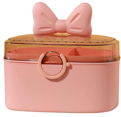 Dickly Scatola Porta Accessori per Capelli, Multiuso con Manico, Multi Scomparto con Vassoio Rimovibile, Contenitore per Fermagli per Capelli, Fiocchi per, Rosa
