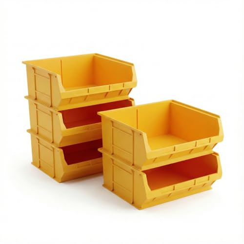 Horison Industries Semi Open Workshop Picking Bins, 5 Pack, 420x375x182mm | Semi Open Fronted 28.3L Workshop Wall Mounted High-density Polypropylene Garage Storage Bins, Non-Toxic, Space-saving