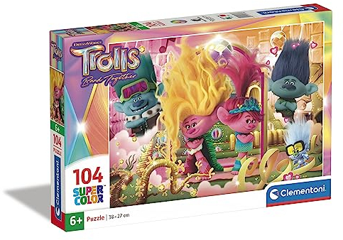 Clementoni - 27268 - Supercolor Puzzle - Trolls 3 - Puzzle 104 Teile Ab 6 Jahren, Buntes Kinderpuzzle Mit Besonderer Leuchtkraft & Farbintensität, Geschicklichkeitsspiel Für Kinder