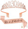 Fowecelt 30th Birthday Sash Tiara - Rose Gold Birthday Queen Tiara and Sash for Women, Rhinestone Crowns Kit for 30th Birthday Gifts, Crystal Tiara Satin Sash for 30th Birthday Party