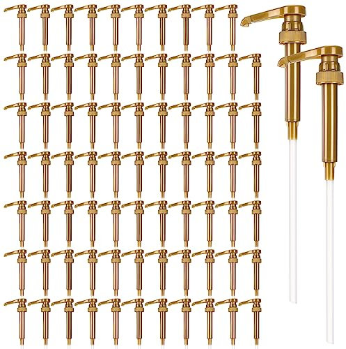 Geetery 50 Stück Kaffee Sirup Pumpen Skinny Pumpen für Kaffee Sirup Flasche Kaffee Creamer Pumpe Spender Milchpumpe für 25oz / 750ml Soda Kirsche Saft Sirup Flasche (Gold)