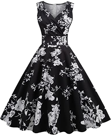 MeiLyviba Kleider Damen Vintage Cocktailkleid Retro Kleider Petticoat Kleid Hepburn Kostüm Neckholder 1950Er Abendkleider Hepburn Stil Rockabilly 50er 60er Jahre Kleid