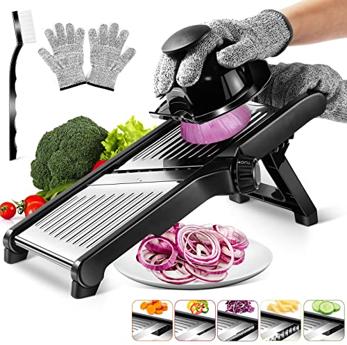 MASTERTOP Mandoline Inox à Légumes Réglable, Trancheuse de Cuisine Professionnel, Mandoline Japonaise Manuelle Multifonctionnelle avec Lames Tranchantes pour Différents Epaisseurs de Coupe