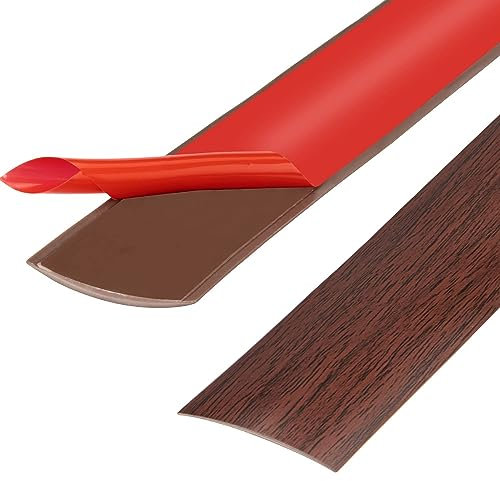 Bande de seuil en PVC de 400cm, bandes de transition de sol, bandes de revêtement de sol stratifié, bande de séparation de porte de sol auto-adhésive (400cm-4cm-Grain d'acajou)
