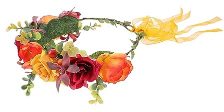 minkissy Band-Haargummis Schleifenblumen Braut Kopfbedeckungen für die Hochzeit Tiara Haarbänder Girlande Kopfbedeckung aus Rosen für die Braut Party-Kranz-Kopfschmuck die Blumen Stirnband