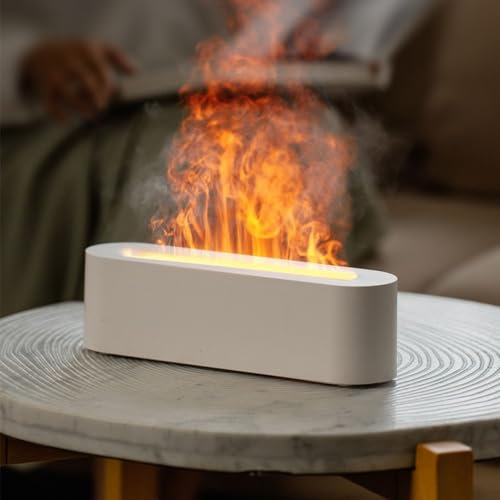 Upgrade 7 Colour Lights Essential Electric Humidifier for Room, Flame Diffuser Air Humidifier, Quiet Aromatherapy Diffuser Cool Mist Maker Essential Oil Diffuser for Home Office Roo(White)