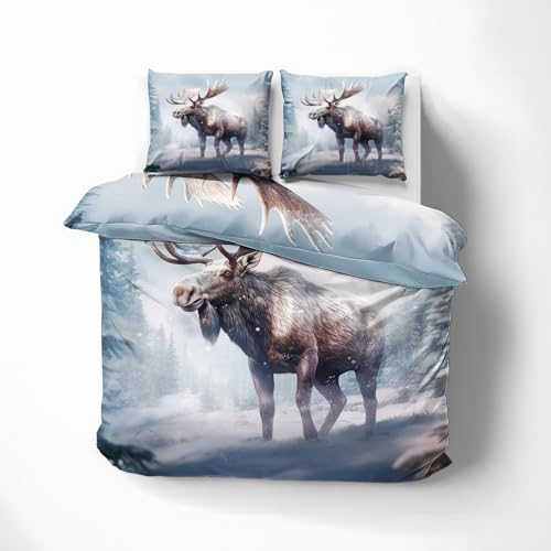 ZDABAOEC Bettwäsche Elch 140x200, Elchmotiv Wendebettwäsche, Weiche Kuschelige Microfaser Bettbezug 2er Set, 1 Kopfkissenbezug 70x90, mit Reißverschluss