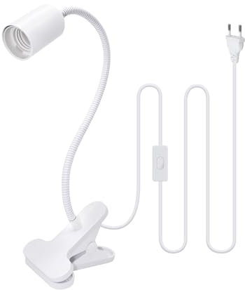 WPQIUZS Portalampada E27 con Pinza, 240CM Cavo, Lampada con Morsetto, 35 CM Flessibile Collo di Cigno, Lampada a Pinza, Porta Lampada con Clip, Lampada da Scrivania per Trucco Lettura, Bianco