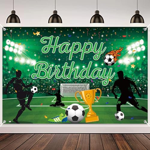 Football Party Decorations Backdrop - Happy Birthday Banner for Boys Kids Teens Sports Theme Soccer Field Party Supplies Photo Background