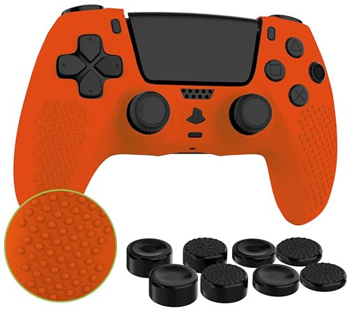 MyGadget Funda de Silicona Mando PS5 - con 8 Botones de Thumbsticks (2 Pares Altos | 2 Pares Bajos) - Carcasa para Playstation 5 Dualsense Wireless en Naranja