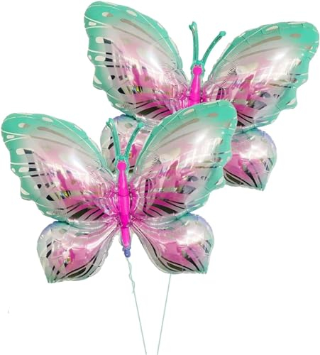 Schmetterling Luftballon, 2 Stück Helium Ballon Schmetterling Grün, Schmetterlinge Deko Geburtstag Mädchen, Schmetterling Geburtstag Deko für Themen Party Geburtstag Hochzeit Baby Shower (Grün)