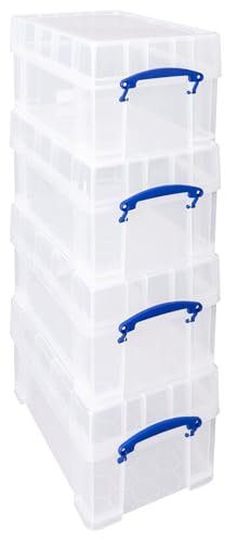 Really Useful Box Plastic Storage 9 Litre Clear with XL Lid (Pack of 4)