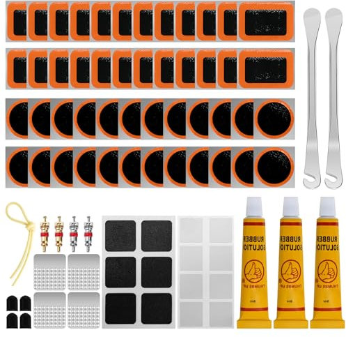 MirraSwit 128Pcs Bike Puncture Repair Kit, Self-Adhesive Puncture Repair Patches, Puncher Repair Kit Bicycle, with Metal Crowbar File for Mountain/Road Bike or Commuter Bikes