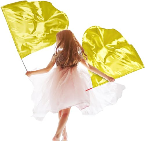 Silipull 2 Stück Kinderanbetungsflagge für Tanzkirche, goldfarben | 81,3 x 71,1 cm, halbrunder Engelsflügel für Kinder, mit skalierbarem Stab, Outdoor-Bühnenaufführung, religiöse Aktivitäten