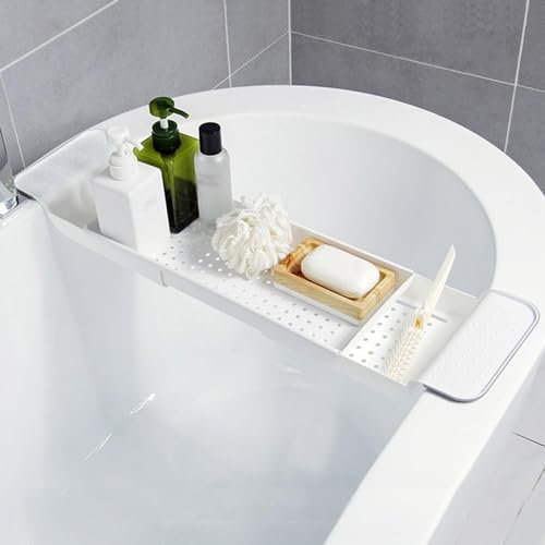 Bandeja para bañera - Bandeja de baño extensible - Tabla de plástico ajustable - Estante para bañera apto para la mayoría de bañeras