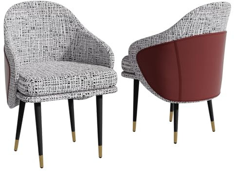 FATIVO Esszimmerstühle 2er Set Küchenstühle Leinen, Esstischstühle Luxus Wohnzimmerstühle Polsterstühle mit Armlehne Metallbeinen belastbare 150 kg Essstühle für Esszimmer Restaurant - Grau + Rot
