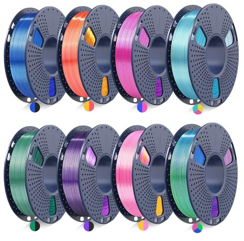 JAYO Silk Filament Bundle Multicolor 1.75mm 2kg, Seidenglanz & Einfach zu Drucken, Starke Schichtdeckung,250g pro Spule, 8 Rollen, Silk Dual-Color PLA*6 + Silk Tri-Color PLA*2