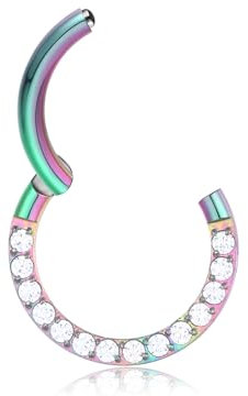 Lantine 16g Septum-Piercing Bunt Scharnier-Segment-Clicker Daith Piercing CZ+Chirurgenstahl Tragus Rook 8mm