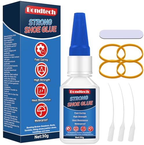 Shoe Glue 30 g, Instant Shoe Glue Sole Repair, for Sneakers, Soles, Boots, Leathers, Handbags and More, Waterproof, with Anti-Clog Cap, Clear