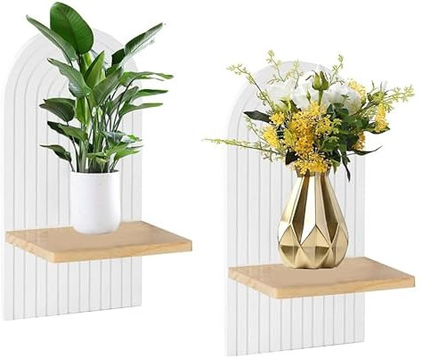 Gachiwar 2 pcs Étagères en Bois pour la Décoration Murale Étagère Murale Bohème Moderne Support Mural en Bois bohème Style étagère pour la Cuisine, la Chambre, la Salle de Bain (Blanc)