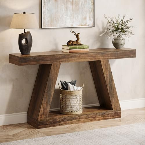 Tribesigns Table Console d'Entrée, 140 x 30 x 80 cm, Table d'Appoint pour Couloir et Salon avec Espace de Rangement, Marron Rustique