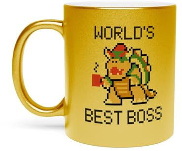 Fabulous Mug Doré en Céramique Chromé - World's Best Boss Jeux Video Mascotte Parodie Méchant Retro Gaming 80's - 325 ml