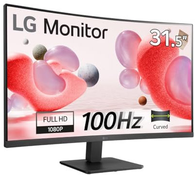 LG Monitor curvado Full HD 32MR50C (32 pulgadas) (1920 x 1080) con 100 Hz, 5 ms, panel VA, AMD FreeSync™, HDMI X 2, VGA, salida de auriculares, inclinación, modo lector, seguro para parpadeo, 3 lados