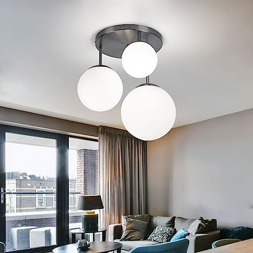 Decken Lampe Wohn Schlaf Zimmer Glas Kugel Hänge Beleuchtung 3-flammig im Set inkl. LED Leuchtmittel