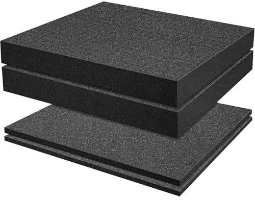 4PCS Square Foam Cube, Pick Apart Foam Insert, Black Cushion Pick and Pluck foam Insert for Board Game Box Cases Storage Drawer, Tool Box Foams(2 PCS 400 x 300 x 50 mm/2 PCS 400 x 300 x 10mm)