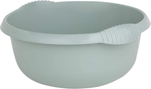 Plastic Washing up Bowl 28cm Round Basin Bowls with Moulded Handles Silver Sage Multi-Purpose Kitchen Vegetable Washing Bowls Sink Tidy Organizers