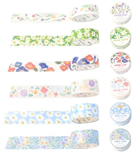 6 Rotolo Carino Washi Tape Set Nastro Decorativo, 15 mm * 5 m, per Fai da Te, diari proiettili, pianificatori, Scrapbooking, Confezioni, per Incollare, Decorare e Personalizzare