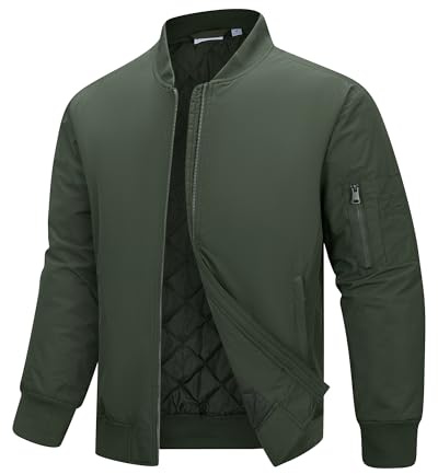 33,000ft Bomber Jacket Men Waterproof Windbreaker Insulated Puffer Jackets Sports Jackets Outwear for Motorcycle Hiking Golf Sailing Army Green XXL