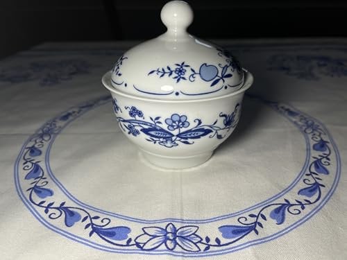 Generisch Henneberg Porzellan Zwiebelmuster kleine Zuckerdose mit Deckel, 10 cm breit und 6 cm hoch