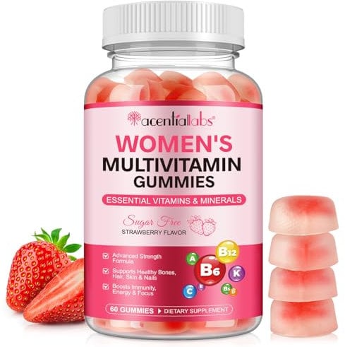 Multivitamin for Women, Boosts Healthy Bones Hair Skin and Nails, Boosts Immunity Energy, Womens Multivitamin Gummy 60p, Strawberry Flavor