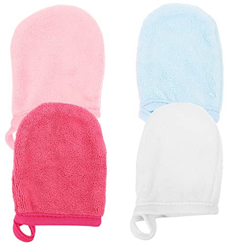 WEKADRIN 4Pcs Microfiber Face Cleaning Gloves Reusable Makeup Remover Mitts Gentle Facial Washing Cloths for Deep Cleansing for Home and Travel Skin Friendly and Convenient