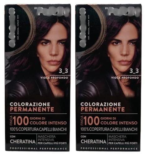 Colorazione Permanente, 3_3 Viola Profondo con Cheratina, Fino a 100 Giorni di Colore Intenso, 100% Copertura Capelli Bianchi, per Ottenere un Risultato Professionale (2 Unità)