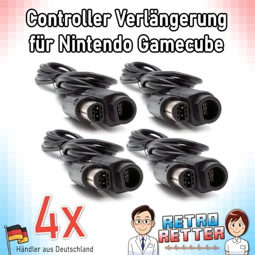 RetroRetter 4x Kabel Verlängerung je 1,8m für GameCube Controller - Verlängerungskabel GC GamePad Kabel