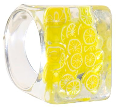 WESIEVYA Damen Fingerschmuck Breiter Kreativring aus Kunststoff und Harz | 1 Stück, Transparente Fruchtserie, Bunter Stil, Dekorativ für Alltag und Kostüm, als Selfie Accessoire Zufällige Farbe