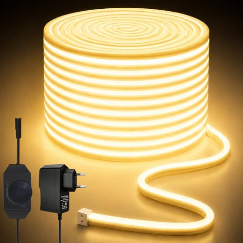 Lucienstar Neon LED Streifen, Dimmba Wasserdicht Leiste,Warmweiß,15M | 3000K, Zuschneidbar, 24V, Stufenlos Dimmbar, Silikon Leiste, Lichtleiste, für Innen, Küche, Schlafzimmer, Deko und Außen