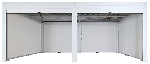 BERLINLODGE Pergola mit 6X Seitenwand | HxBxT 220x600x300cm | Gartenpavillon Lamellen-Pavillon Rollo | Weiß | 11cm-Alu-Gestell | sturmfest