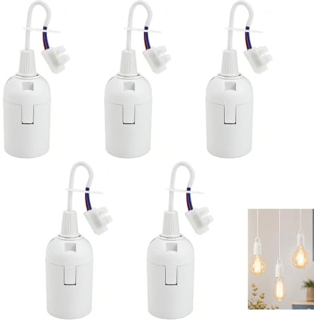 Lot de 5 Douille E27 Pour Chantier, Douille De Rénovation E27 avec Câble 0,75 mm², Support Ampoule E27 Blance 4A 250V, Suspension Luminaire, Base Ampoule E27 pour Rénovation Éclairage DIY Maison